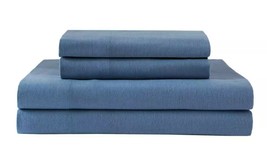 Winter Nights ~ Four (4) Pc ~ Full Size ~ Medium Blue ~ Cotton Flannel Sheet Set - £35.83 GBP