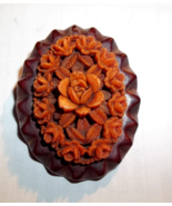 Vintage Oval Pin Brooch Molded Celluloid Plastic Floral On Wood Look - £15.63 GBP