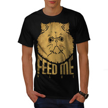 Wellcoda Feed me Offensive Cat Mens T-shirt, Unhappy Graphic Design Printed Tee - £14.63 GBP+