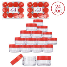 (24Pcs) 20G/20Ml Round Clear Plastic Refill Jars With Red Lids - £18.87 GBP