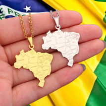 Brazil Map Shaped Necklace, Brazilian States Silver/Gold Dainty Pendant Jewelry - £12.84 GBP