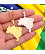 Brazil Map Shaped Necklace, Brazilian States Silver/Gold Dainty Pendant ... - $16.07