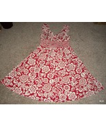 Red Floral Deep V Sleeveles Fit &amp; Flare Dress W/ Stripe Accent Cumberbun... - $15.84