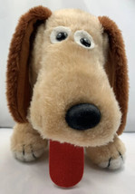 House of Lloyd Holiday Hound Puppy Plush 10&quot; Tan Dog Stuffed Animal Tongue Out - £19.74 GBP