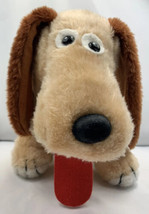 House of Lloyd Holiday Hound Puppy Plush 10&quot; Tan Dog Stuffed Animal Tongue Out - £19.32 GBP