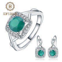 Classic Natural Green Agate Earrings Ring Set Real 925 Sterling Silver Jewelry S - £73.29 GBP