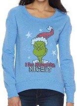 Womens Sweatshirt Christmas Blue The Grinch I DO NAUGHTY NICELY Long Sle... - £21.70 GBP