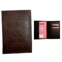Brown Usa Leather Passport Holder Deboss Us Emblem Cover Case Wallet Card Travel - £13.58 GBP