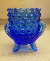 Vintage Pressed Glass Blue Hobnail Toothpick Holder - £6.67 GBP