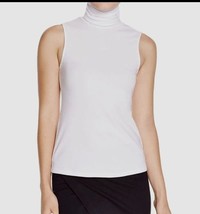 Theory Wendel Sleeveless Turtleneck Top Jersey Rib Knit White Sz L - $23.36