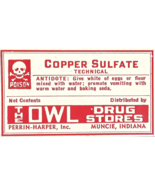 Antique Pharmacy Label COPPER SULFATE Poison Skull Bones The Owl Drug St... - $646.07 MXN