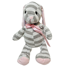 Kellytoy Plush Bunny Rabbit Knit Gray Striped Pink Ears Stuffed Animal Lovey 14&quot; - £8.03 GBP