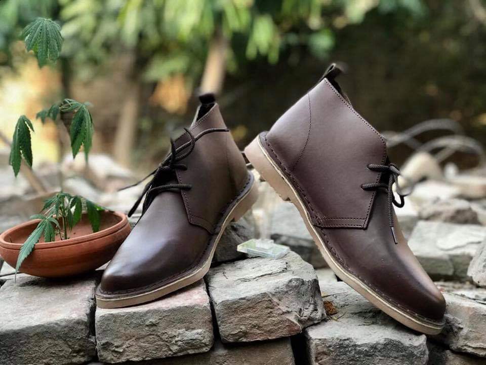 Handmade Men's Genuine Brown Leather Derby Formal / Casual Lace Up Boots 2019