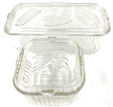 Vintage Federal Glass Clear Refrigerator Fridgie Dish Lid Vegetables 4&quot; &amp; 8.5&quot; - £47.58 GBP