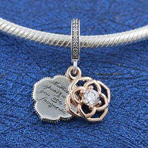 2021 Mother&#39;s Day Release Two Tone 925 Silver &amp; Rose™ Openwork Rose Dangle Charm - $18.50