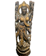 Antique Vintage Wooden Hand Carved  Statue of  Goddess Lakshmi . Nepal - $4,120.73 MXN