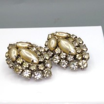 Vintage Glam Earrings, Blend of Marquise Pearls and Clear Crystals, Wedding - $50.31