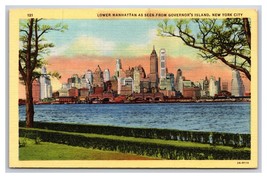 Lower Manhattan From Governors Island NYC New York NY UNP Linen Postcard i21 - £3.07 GBP
