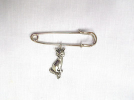 2&quot; Safety Pin Brooch Full Body Wildlife Animal Fox Pewter Charm Crazy Foxy Lady - £4.71 GBP