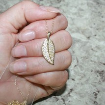 Diamond Alternatives Pave Leaf Pendant Necklace 14k Yellow Gold over 925 SS - £37.20 GBP