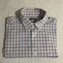 IZOD Premium Essential Mens Long Sleeve Button Up Blue Peach Check Shirt... - $240.08 MXN