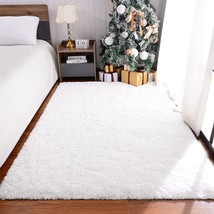Maxsoft Fluffy Shag Bedroom Rug, 4 X 6 Ft\. White Area Rugs, Fuzzy Plush Dorm - £30.35 GBP