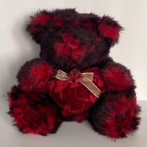 DanDee Red Black Bear Plush Velour Heart Rose Fuzzy Collectors Choice 8.5in Tall - £47.91 GBP