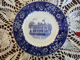 Old English Staffordshire Ware Plate Lincoln&#39;s Home Springfield Illinois Blue - £7.78 GBP