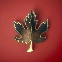 Autumn Leaf Brooch Pin Gold Tone Enamel Vintage - $11.95