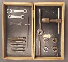 Vintage Hand Tap &amp; Dye Set in Wooden Box-Distresses-Parts, May be Incomp... - $44.99