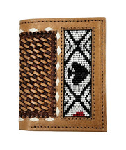 Men's Western Basket Weave Tooled Leather Beaded Bi-Fold Wallet 18RSW-Bi... - $36.99
