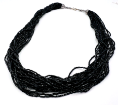 Vintage Multi Strand Black Glass Bugle Bead Necklace 26 in - £30.25 GBP