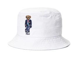 Polo Ralph Lauren L/XL White Signature Bear Cotton Canvas Casual Bucket Hat - £34.80 GBP