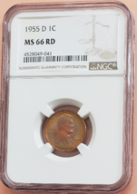 1955 D 1C MS 66 RD Lincoln Wheat Cent Penny NGC - £28.26 GBP