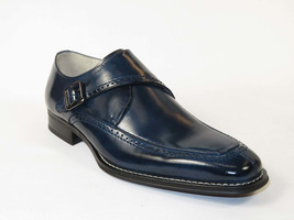 Men's Giovanni Shoes High Quality Leather Monk Strap Buckle AMATO Navy image 2
