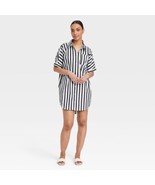 A New Day Missy Women&#39;s Short Sleeve Shirtdress  Navy Blue Striped Size M - $21.67