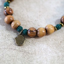 Healing Gift for Him and Her, Handcrafted with Olive Wood and Lava Beads &amp; Hamsa - £32.43 GBP