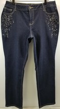 N62 Women Petite 16 Signature Fit Straight Sparkly Studded Denim Blue Je... - $9.89