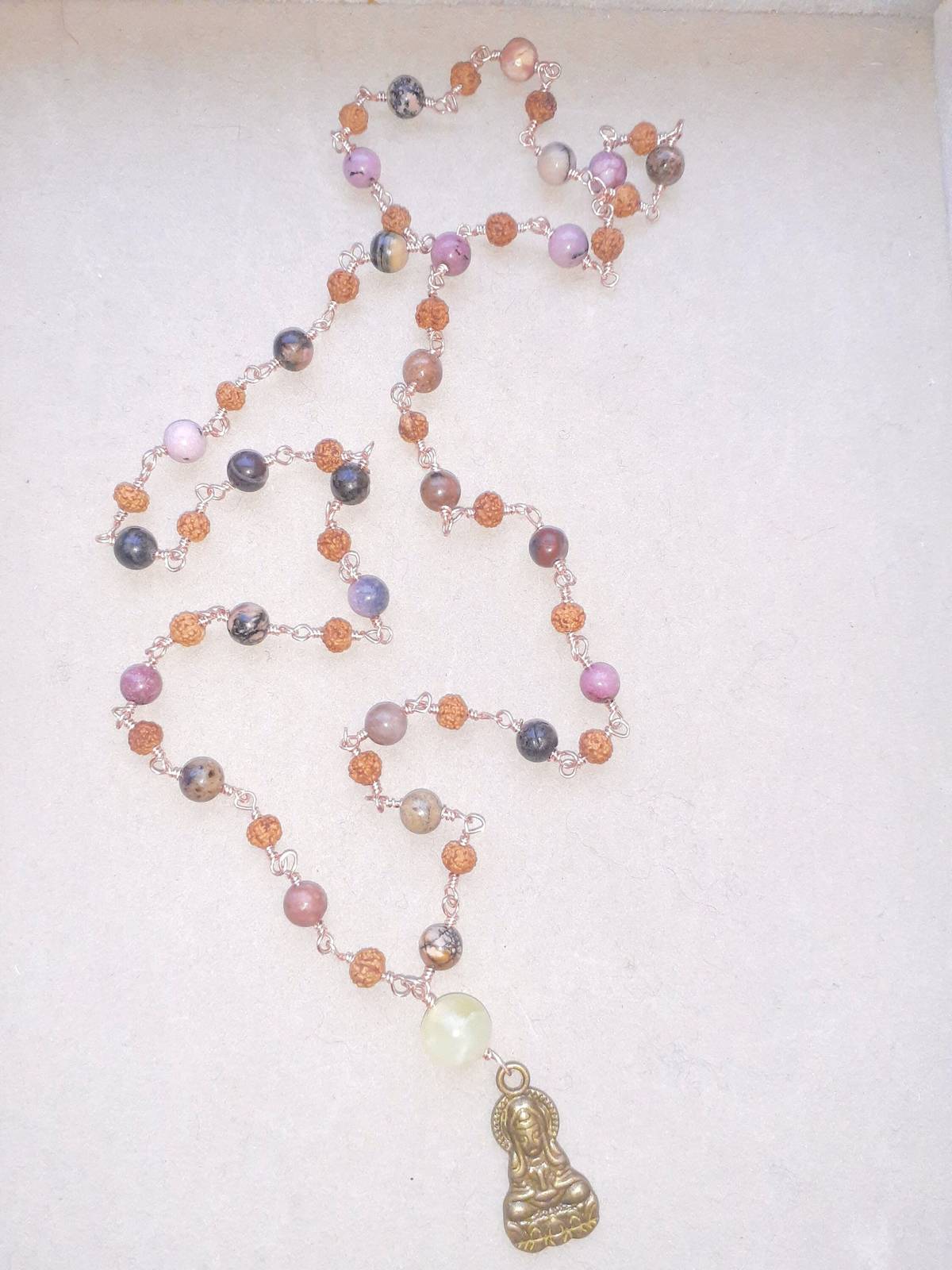 Kuan Yin Rudraksha Seeds Rhodochrosite 54 beads - $30.30