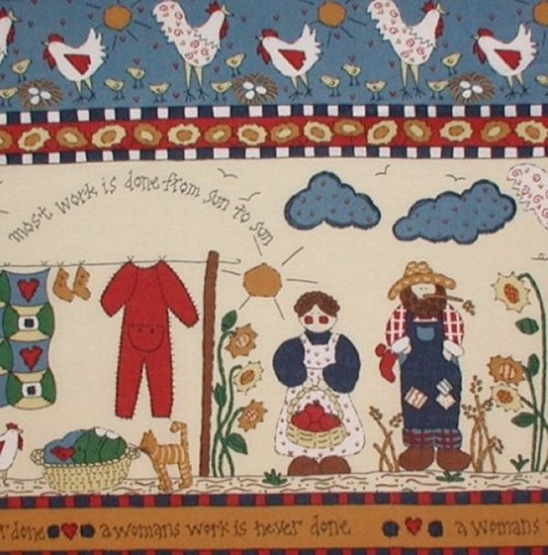 Rooster Chicken Fabric Country Flour Sack Pie Wash Board Cat Baby Cotton Quilt - $16.00