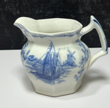 F. Winkle &amp; Co. Delph Pattern Creamer Blue Transferware Ship Windmill - £21.40 GBP