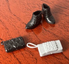 Mattel Barbie Black 4 Buckle Boot with Short Heel Signed “B” Incl. 2 Clutch Bags - £10.79 GBP