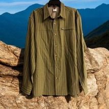 North Face Casual Shirt Men&#39;s L Green Stripe LS Roll Tab Button Up Zip P... - $29.69