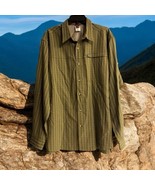 North Face Casual Shirt Men&#39;s L Green Stripe LS Roll Tab Button Up Zip P... - $565.23 MXN