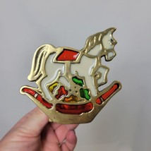 Vintage Enesco Brass And Stained Glass Christmas Rocking Horse Tea Light... - $17.63 CAD