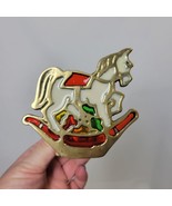 Vintage Enesco Brass And Stained Glass Christmas Rocking Horse Tea Light... - $17.60 CAD