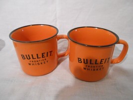 BULLEIT Frontier Bourbon Kentucky Whiskey Orange w/Black Rim Cups Mugs Set of 2 - £11.07 GBP