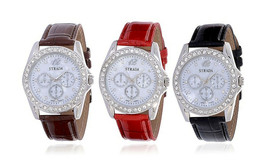 NEW Strada 1921844 Womens 3-Watch Set Black Red Brown Wristbands MOP Dial Quartz - £19.74 GBP