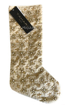 Tahari Home Christmas Stocking Luxury Velvet Pearl Gold Beaded 22&quot; Satin... - £43.26 GBP