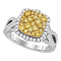 14kt White Gold Womens Round Canary Yellow Diamond Cluster Twist Ring 1-3/4 Cttw - £1,786.32 GBP